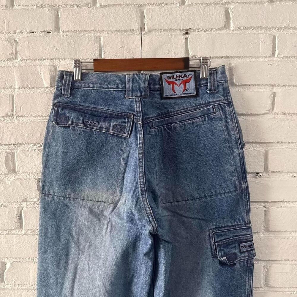 Vintage MUKA Jeans Baggy Embroidered Cargo Jeans Y2K (Size 32 x 32)